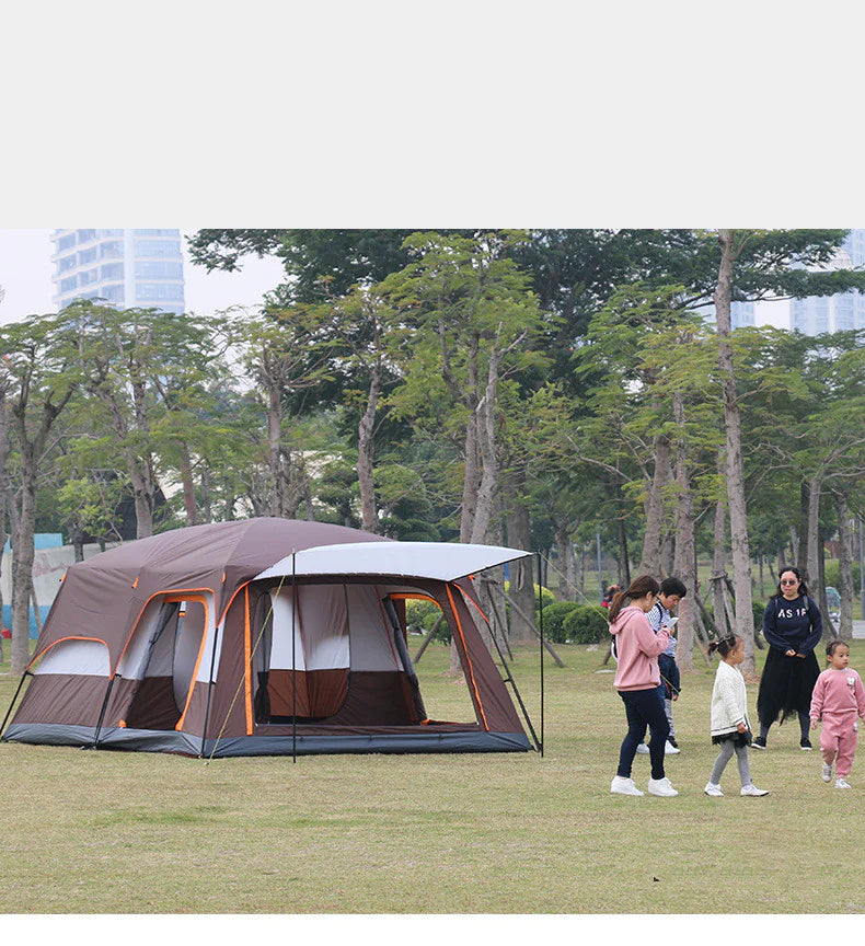Double-Layer Waterproof Camping Tent with Two Bedrooms