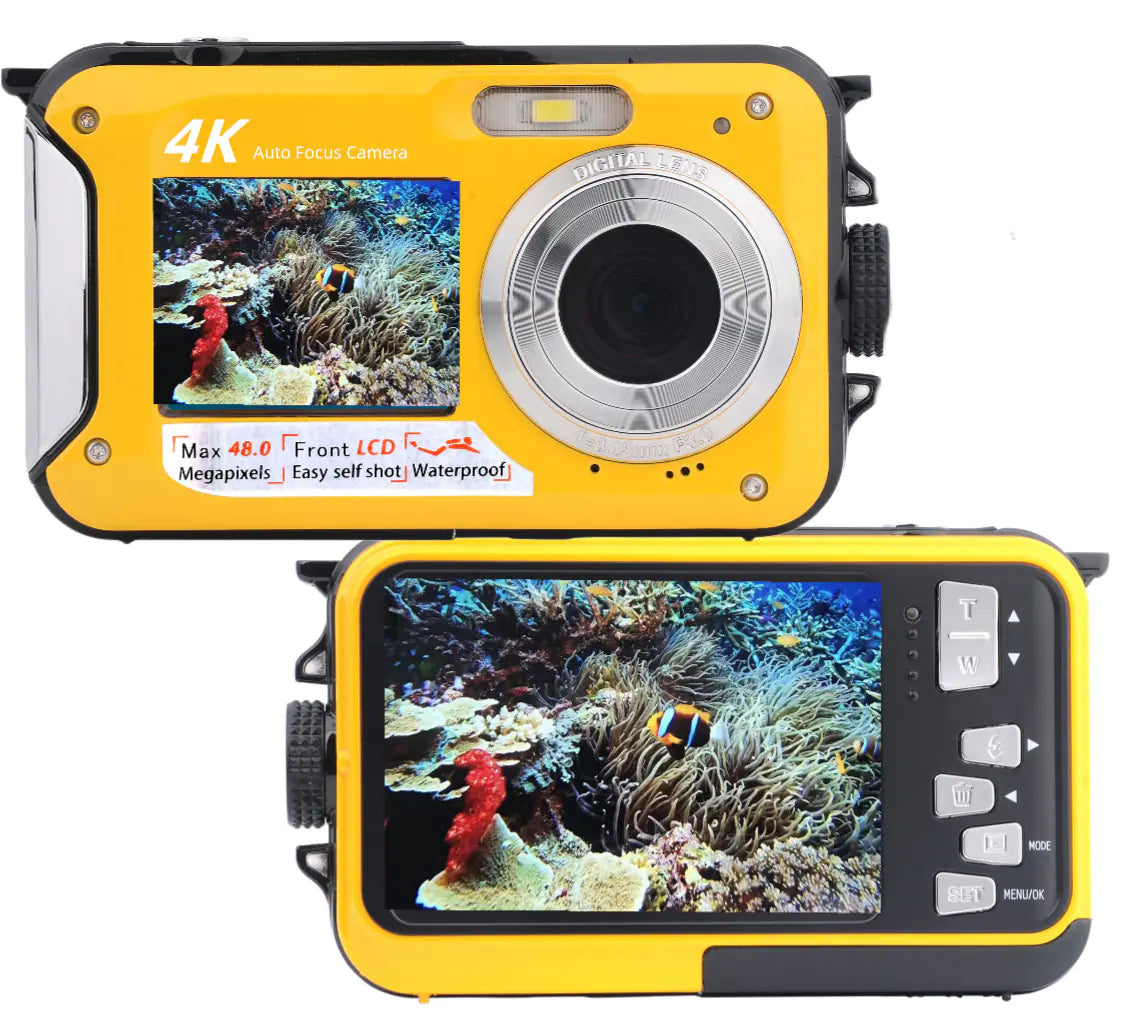 4K 48MP Waterproof Camera with Dual Screen and Autofocus