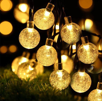 60 LED Solar String Lights - Waterproof Crystal Globe, 8 Modes